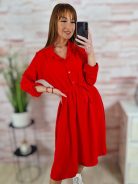 Deréknál megkötős, mellig gombos,  roll-up ujjú  ruha S-M-L