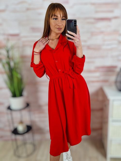 Deréknál megkötős, mellig gombos,  roll-up ujjú  ruha S-M-L