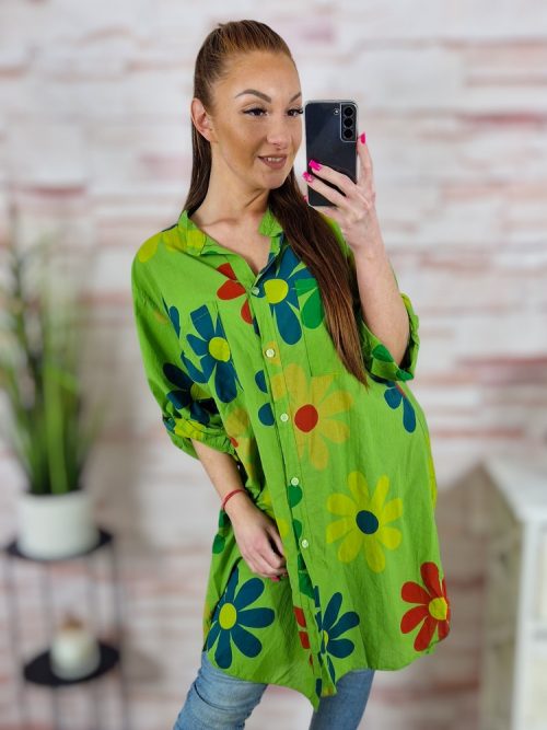 Virágmintás, végig gombos, 100% pamut ingruha L-XL