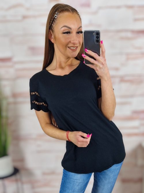Hímzett és rövid ujjú, pamut felső S-M