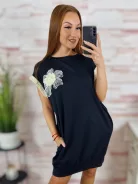 Zsebes, virágmintás díszítésű, rövid ujjú ruha M-L