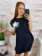 Zsebes, virágmintás díszítésű, rövid ujjú ruha M-L