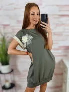 Zsebes, virágmintás díszítésű, rövid ujjú ruha M-L