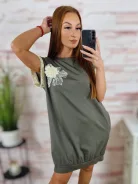 Zsebes, virágmintás díszítésű, rövid ujjú ruha M-L