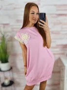 Zsebes, virágmintás díszítésű, rövid ujjú ruha M-L