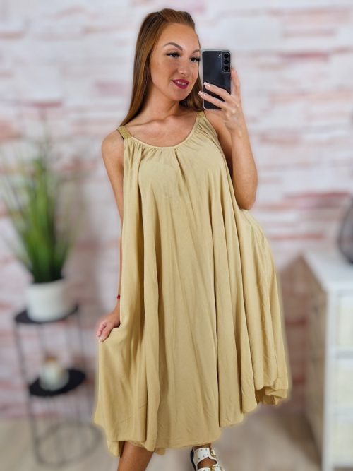 Hímzett pántos, a vonalú, viszkóz anyagú ruha L-XL
