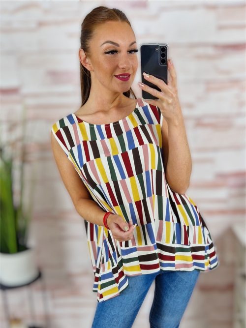 Mintás, A vonalú, hátul hosszított felső L-XL