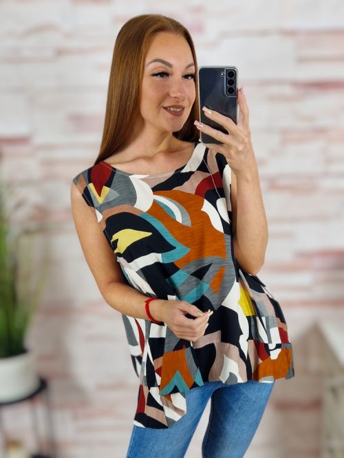 Mintás, A vonalú, hátul hosszított felső L-XL