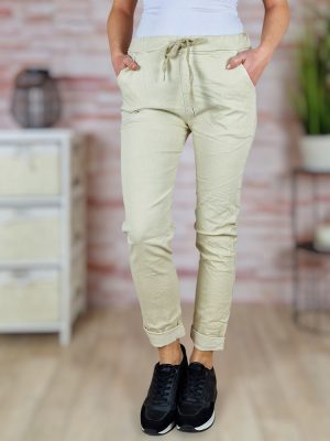 Gyűrt fazonú, gumis derekú, zsebes nadrág M-L