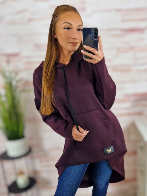 Kapucnis, hátul hosszított, kenguru zsebes pulóver M-L-XL