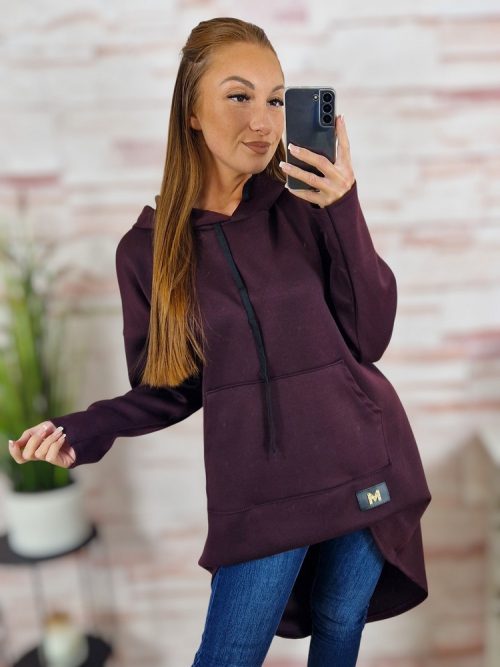 Kapucnis, hátul hosszított, kenguru zsebes pulóver M-L-XL