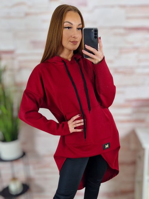 Kapucnis, hátul hosszított, kenguru zsebes pulóver M-L-XL