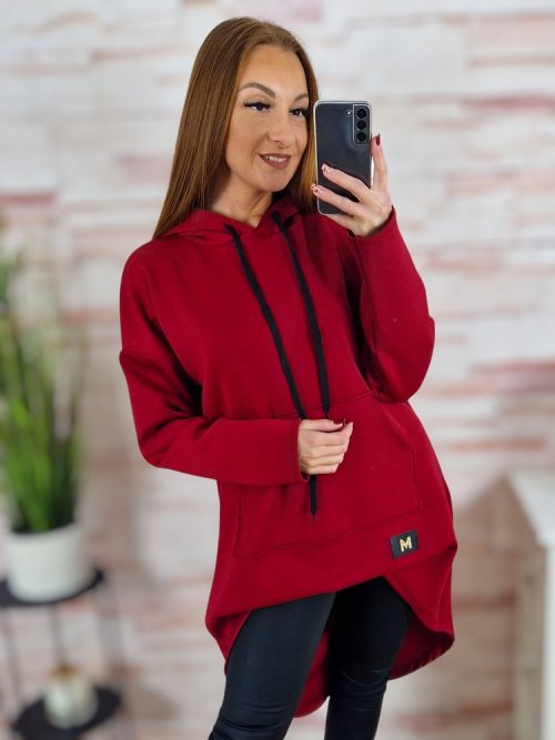 Kapucnis, hátul hosszított, kenguru zsebes pulóver M-L-XL