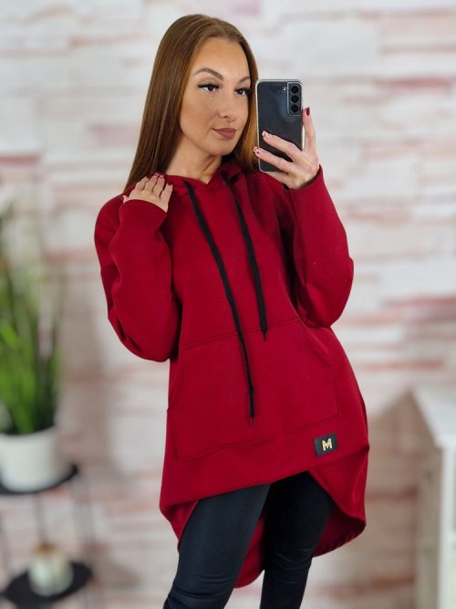 Kapucnis, hátul hosszított, kenguru zsebes pulóver M-L-XL