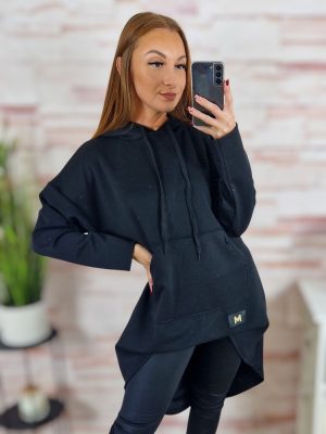 Kapucnis, hátul hosszított, kenguru zsebes pulóver M-L-XL