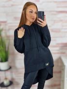 Kapucnis, hátul hosszított, kenguru zsebes pulóver M-L-XL