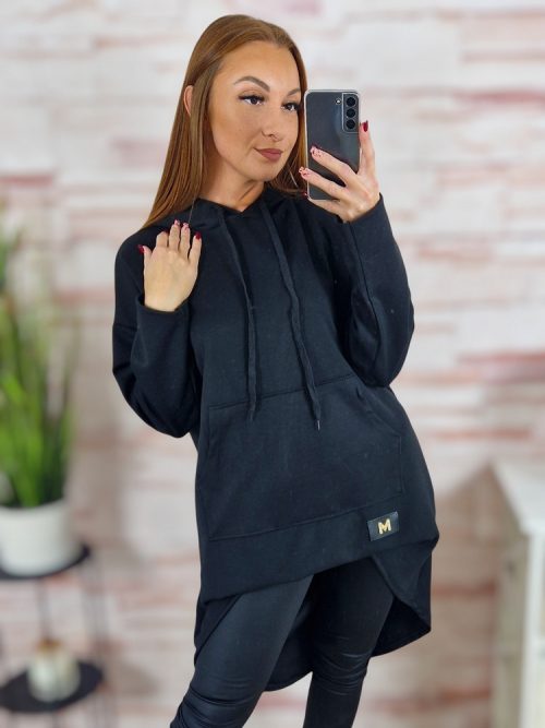 Kapucnis, hátul hosszított, kenguru zsebes pulóver M-L-XL