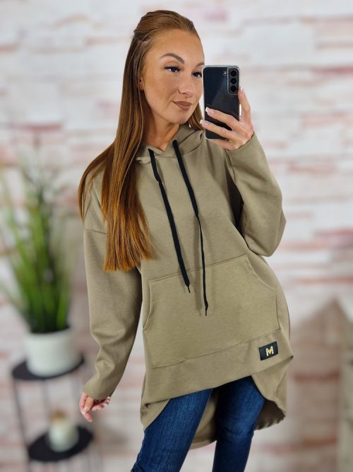 Kapucnis, hátul hosszított, kenguru zsebes pulóver M-L-XL