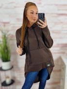 Kapucnis, hátul hosszított, kenguru zsebes pulóver M-L-XL