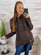 Kapucnis, hátul hosszított, kenguru zsebes pulóver M-L-XL