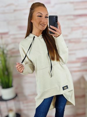 Kapucnis, hátul hosszított, kenguru zsebes pulóver M-L-XL
