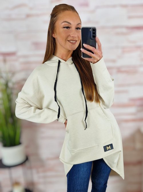 Kapucnis, hátul hosszított, kenguru zsebes pulóver M-L-XL