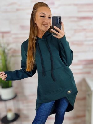 Kapucnis, hátul hosszított, kenguru zsebes pulóver M-L-XL