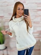 Alján megkötős, garbós és szőrmés nyakú, vastag anyagú pulóver M-L-XL