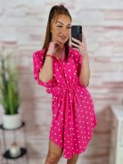 Pöttyös, deréknál összehúzható, roll-up ujjú ingruha M-L