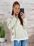 Alján összehúzható, kapucnis, hátul hosszított pulóver M-L-XL