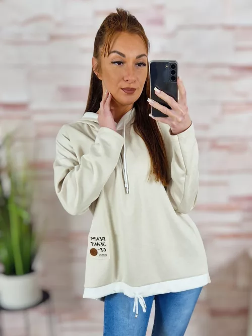 Alján összehúzható, kapucnis, hátul hosszított pulóver M-L-XL