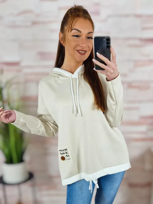 Alján összehúzható, kapucnis, hátul hosszított pulóver M-L-XL