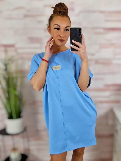 Zsebes, rövid ujjú, kereknyakú ruha L-XL