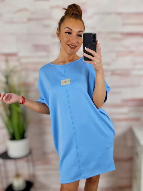 Zsebes, rövid ujjú, kereknyakú ruha L-XL