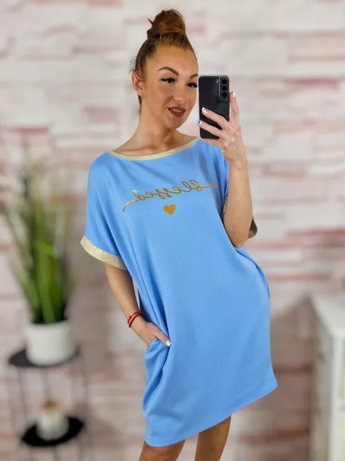 Zsebes, rövid ujjú, feliratos ruha L-XL