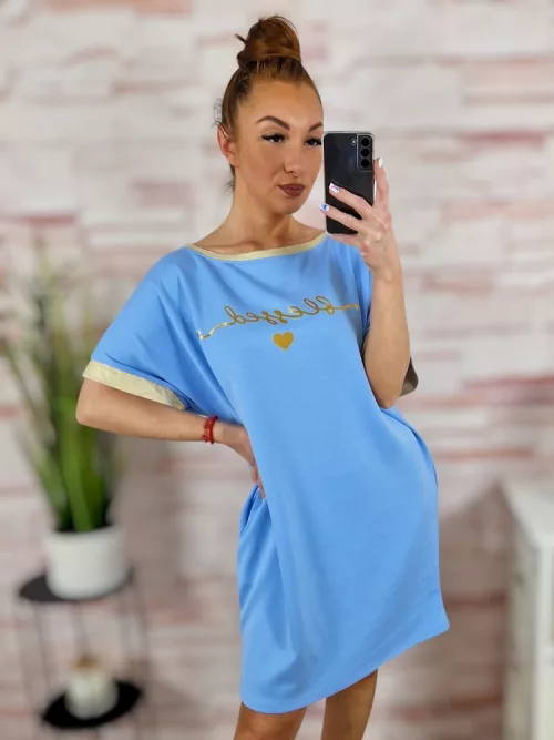 Zsebes, rövid ujjú, feliratos ruha L-XL