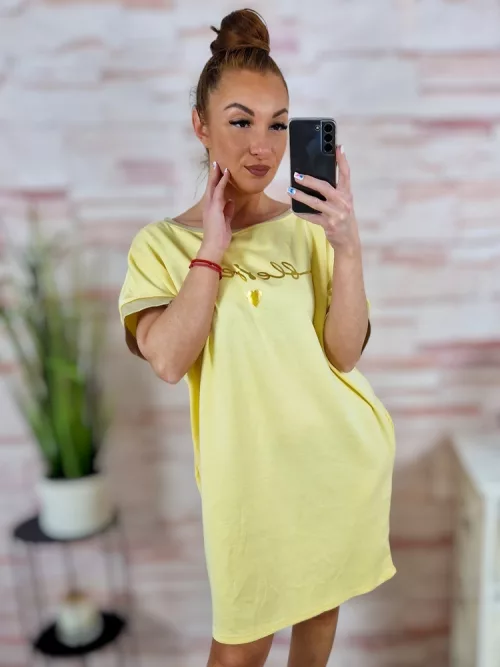 Zsebes, rövid ujjú, feliratos ruha L-XL