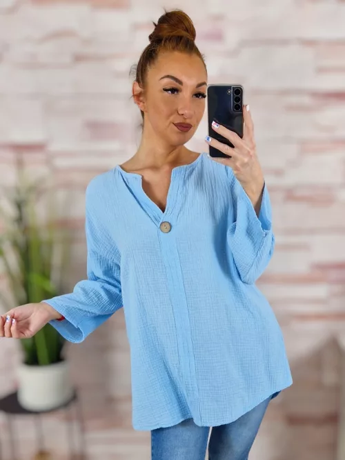 Hátul hosszított, díszgombos, 100% pamut anyagú felső XL-XXL