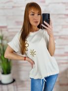 Hímzett virágmintás, hátul hosszított, alján összehúzható felső M-L