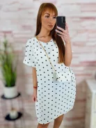 Pöttyös, rövid ujjú, ruha kis táskával L-XL