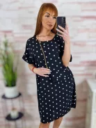 Pöttyös, rövid ujjú, ruha kis táskával L-XL