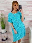 Pöttyös, rövid ujjú, ruha kis táskával L-XL