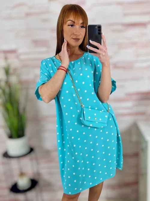 Pöttyös, rövid ujjú, ruha kis táskával L-XL