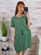 Pöttyös, rövid ujjú, ruha kis táskával L-XL