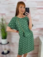 Pöttyös, rövid ujjú, ruha kis táskával L-XL