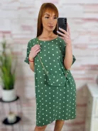 Pöttyös, rövid ujjú, ruha kis táskával L-XL