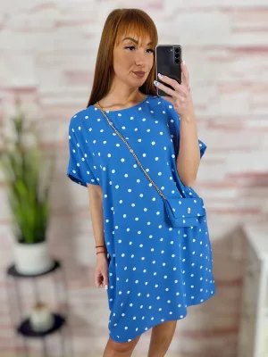 Pöttyös, rövid ujjú, ruha kis táskával L-XL