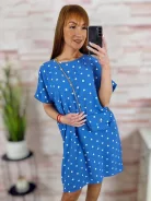 Pöttyös, rövid ujjú, ruha kis táskával L-XL