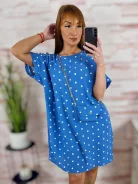 Pöttyös, rövid ujjú, ruha kis táskával L-XL