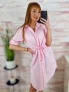 Deréknál összehúzható, roll-up ujjú ingruha M-L